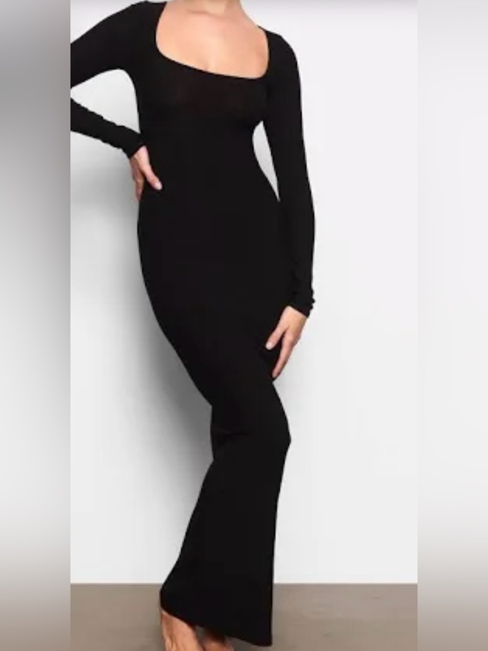 SKIMS Black Long-Sleeve Bodycon Maxi Dress